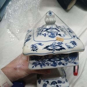 Blue and White Ceramic Lidded Dish